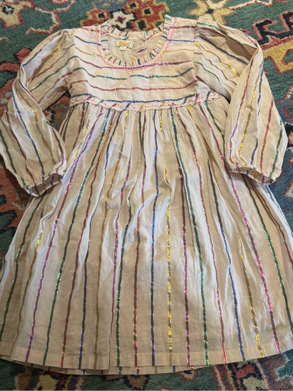Girls Metallic Stripe Long Sleeve Dress